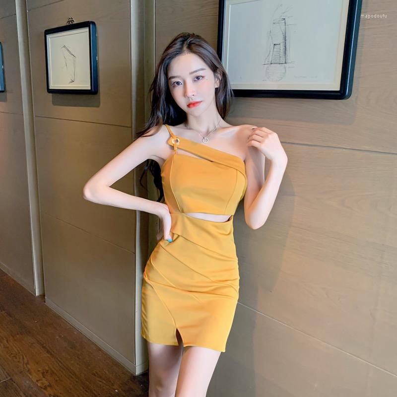 

Casual Dresses #3008 One Shoulder Mini Dress Women Hollow Out Sexy Folds Backless Short Party Evening Club Wear Summer, Black