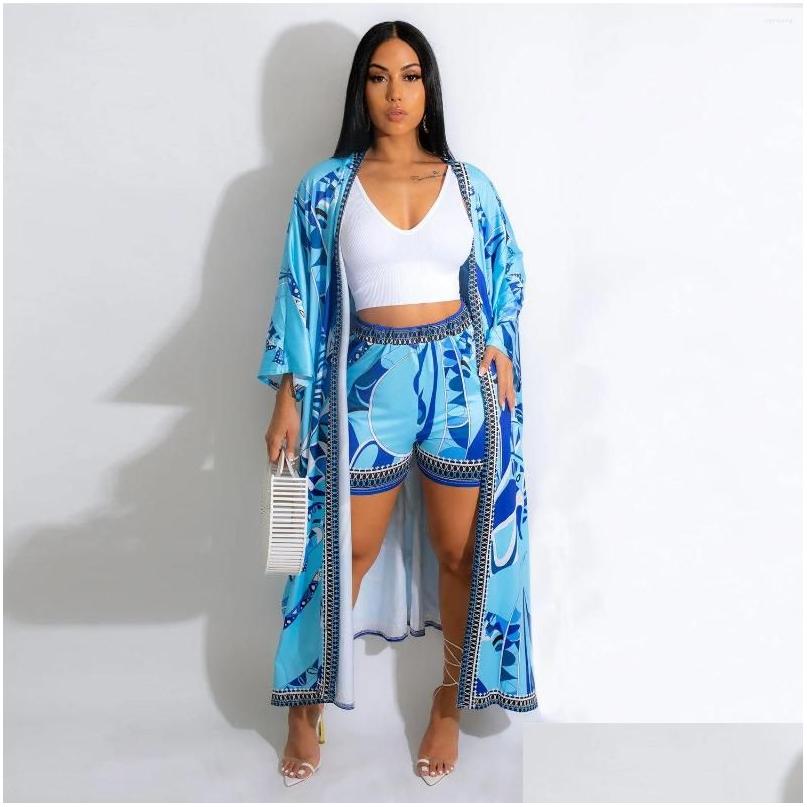

Women'S Tracksuits Womens 2022 Autumn Fashion Print Two 2 Piece Set Women Casual Coats Shirts Coat And Elastic Waist Shorts Loose Ou Dhge4, Blue