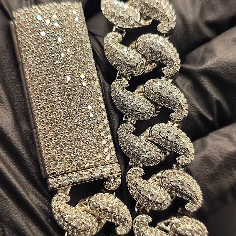 

Iced Out Diamond Necklaces 15mm Miami Cuban Link Chain for Men 925 Sterling Silver Paisley Hip Hop