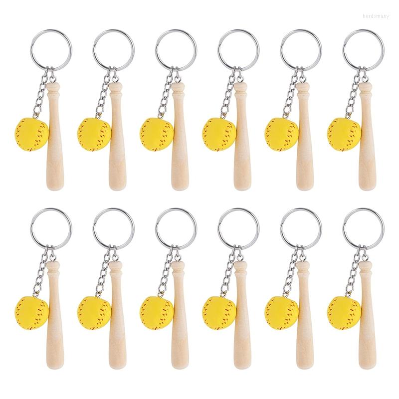 

Keychains 12Pcs Wooden Baseball Bat With For MINI Softball Keyring Sports Keychain Team Gifts