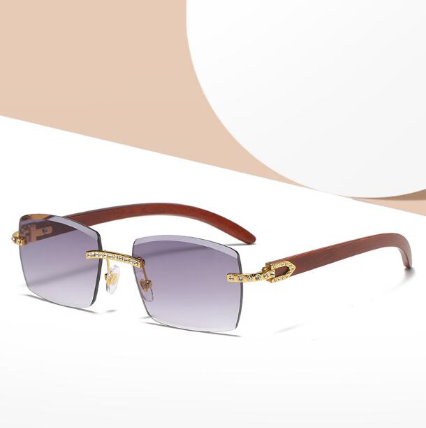 

Imitation wood grain diamond insert style superclear decoration unisex sunglass rimless glasses personality beach travel discoloration sunglasses