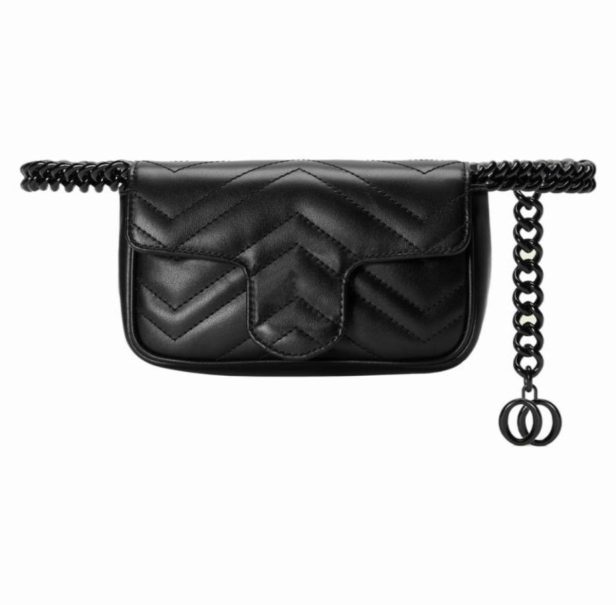 

Dual use Style Marmont Belt Bag Waist Bags Women Shoulder Cross Body Bag Vquilted Genuine Leather Fanny pack6774518, Black