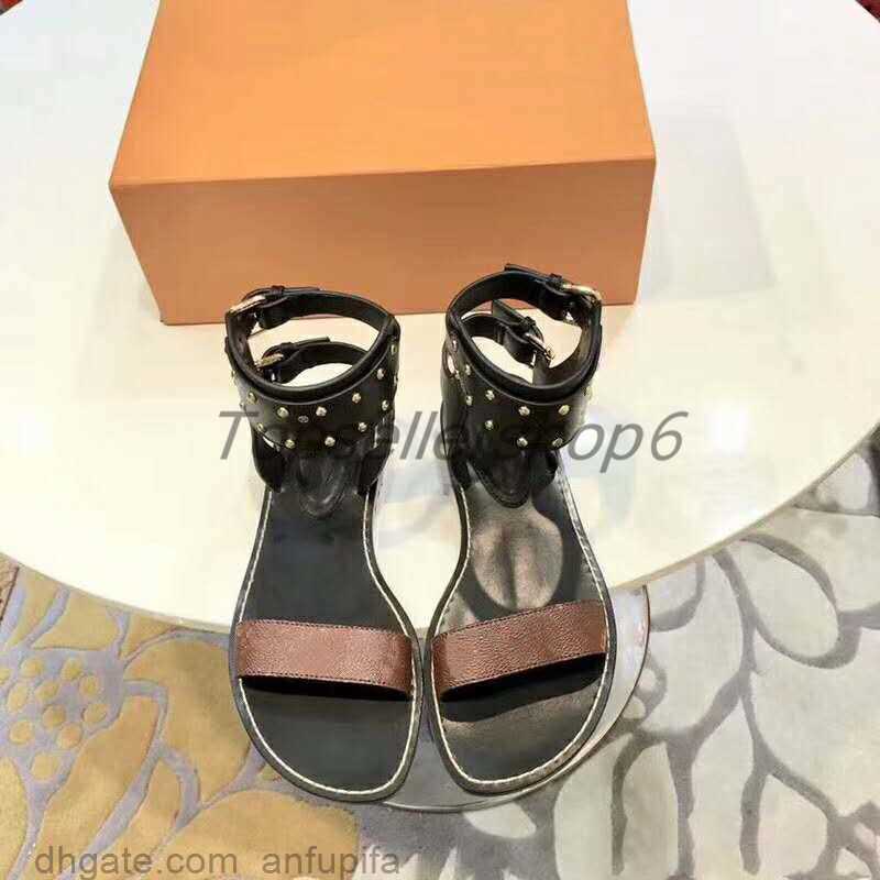 

Calf Leather outsole Women lady Nomad Studded ankle strap Strappy Flat Loafer Sandal Shoes Size 35-41, Black brown flower