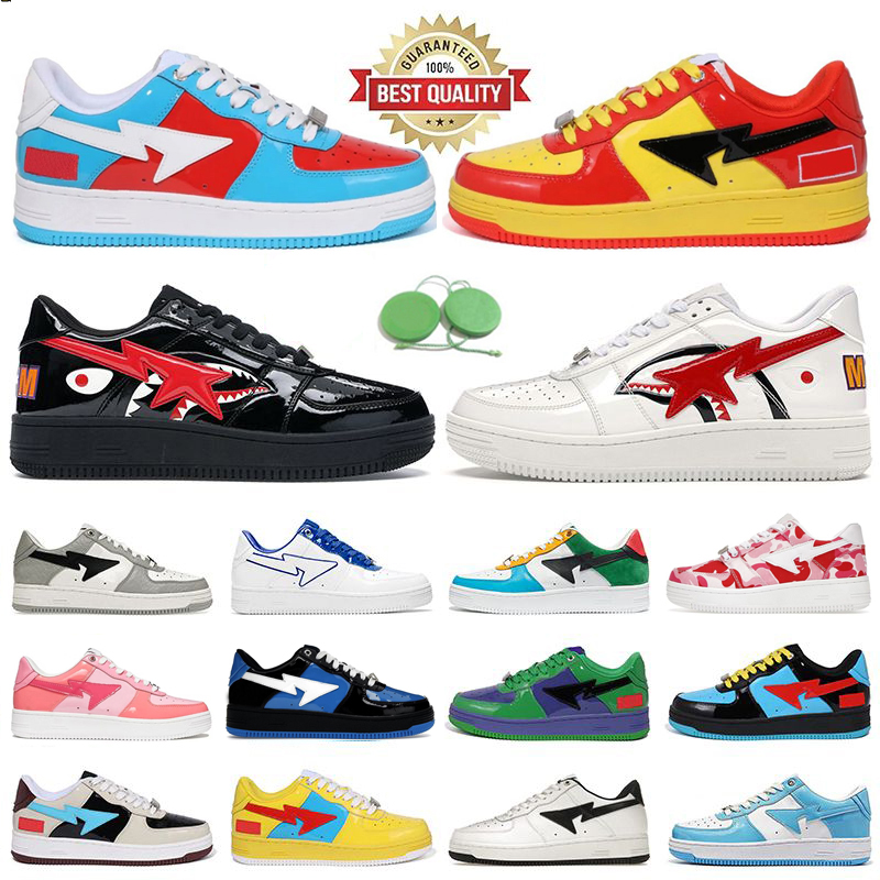 

baped bapesta mens casual shoes Shark White Black Iron Man Captain America Camo Combo Pink Patent Leather Blue men women bapestas trainers sports sneakers 36-45, Color#2