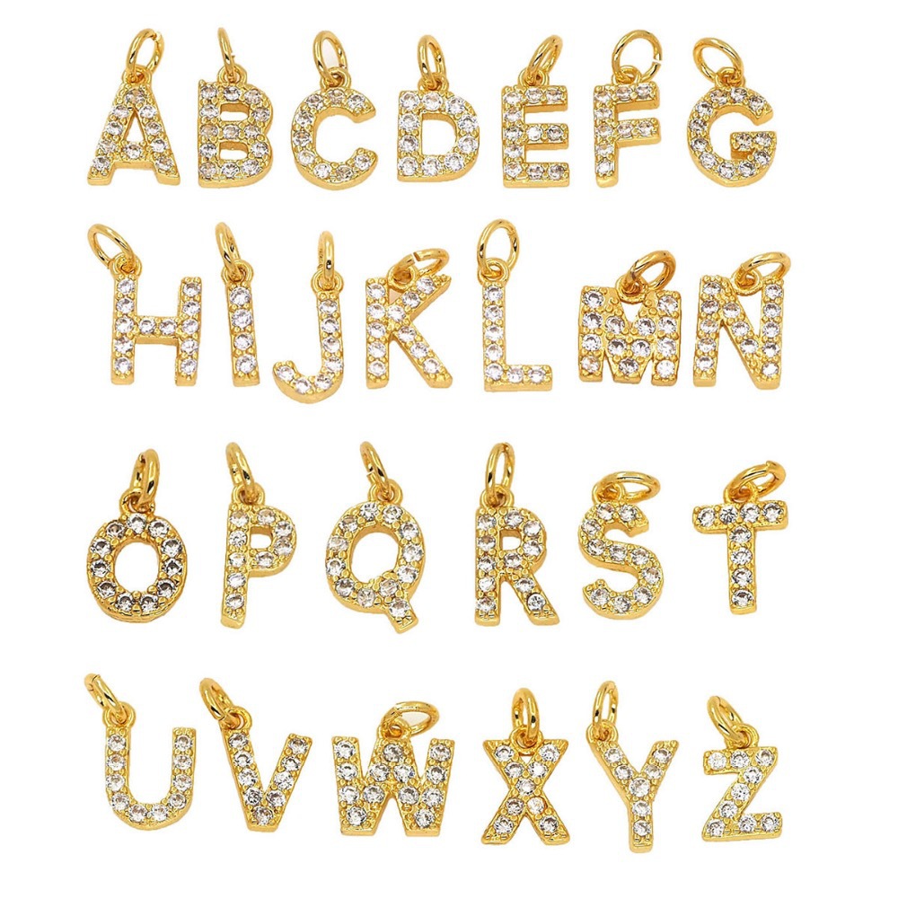 

14K Gold Plated Brass Cubic Zirconia Crystal 26 Letters Charms Pendants for Women Necklace Earring Making Jewelry Accessories
