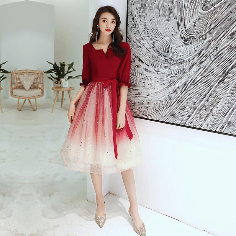 

Ethnic Clothing Half Sleeve Sequins A-line Prom Dress Sexy Bow Evening Gown Vestidos De Fiesta Noche Party Cheongsam