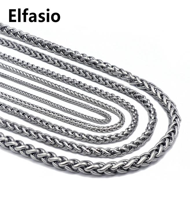 

Customized Length 34568mm Wide Mens Chain Necklace Wheat Link Silver Tone Stainless Steel Fashion Jewelry 16quot36quot8472726