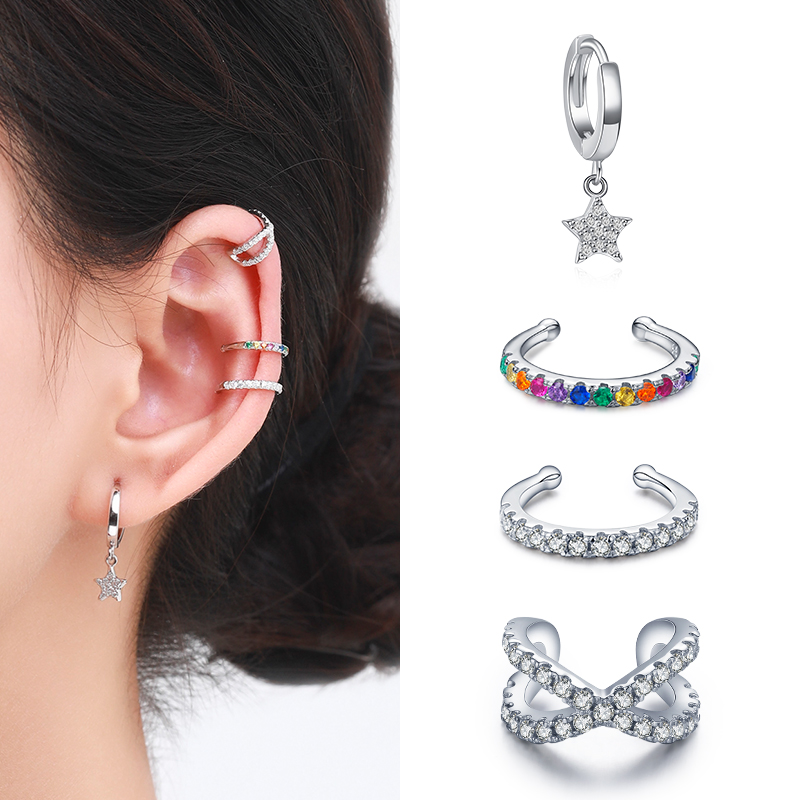 

Modian 1 PCS Ear Cuff Real 925 Sterling Silver Rainbow Zirconia Elegant Fashion Clip Earrings For Women Statement Jewelry Gifts