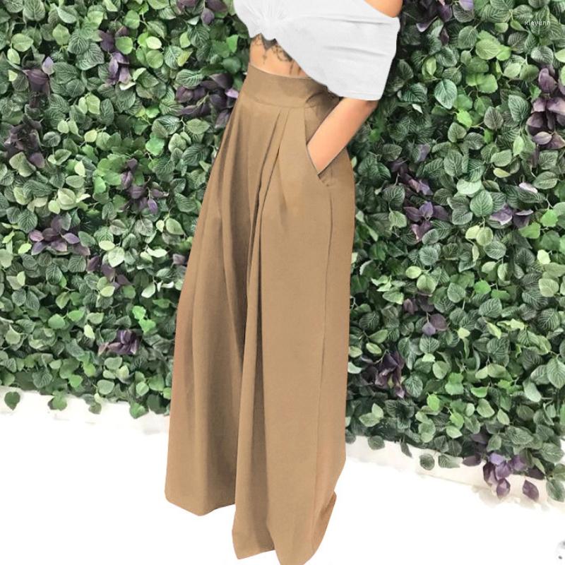 

Women' Pants Women Elegant OL High Waist Wide Leg Ladies Trousers Fashion Solid Color Office Female Pant Casual Pleated Pantalon Femme, Black