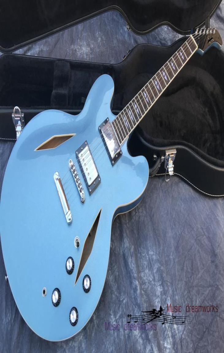 

China electric guitar OEM shop electric guitar hollow jazz guitar Metallic blue color can be customi2990119