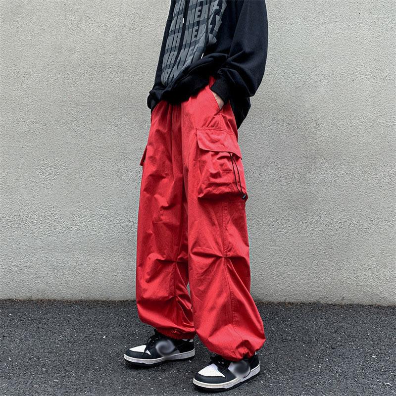 

Men' Pants GODLIKEU Mens Cargo Male Techwear Red Vintage Street Casual Loose Trousers, Black