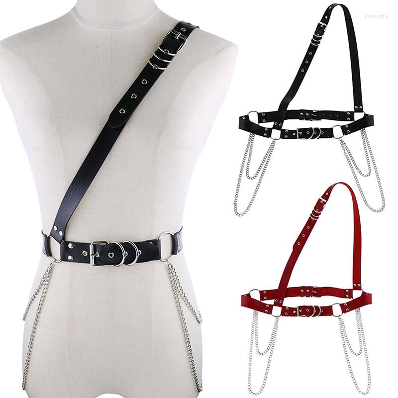 

Belts Fashion Trend Women Gothic PU Leather Harness Body Bondage Waist Straps Punk Rock Stylish Accessories Lady Party Belt Gift, Black