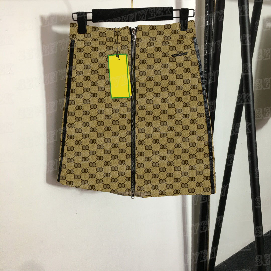 

Jacquard Letter Skirts Dress For Women Design Zipper Mini Skirt Charm Lady INS Fashion Short Dress, Khaki