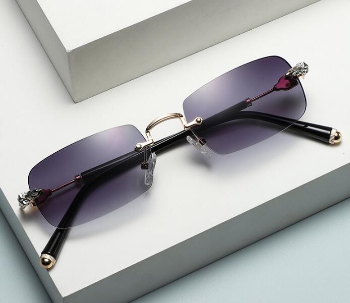 

High quality rimless cut edge superclear women's sunglass rectangle glasses personality men's beach travel discoloration sunglasses multiple colors