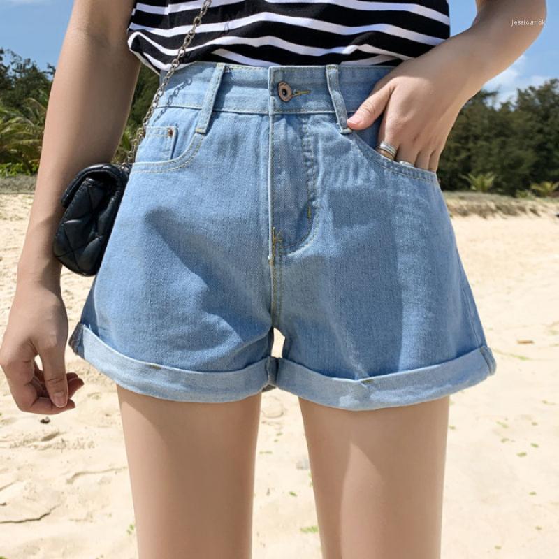 

Women's Shorts Summer Denim Women Korean Fashion Trend Rolled Edge High Waist Loose A-line Short Section Jeans Streetwear Y2k, Black