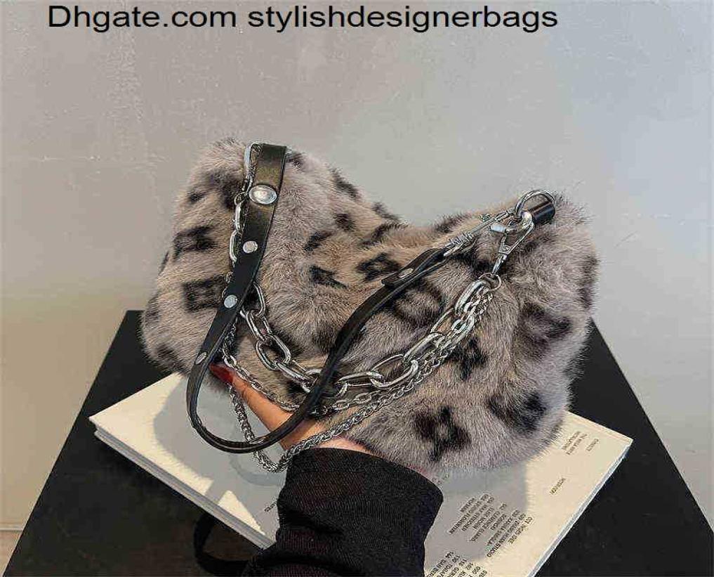 

Evening Bags New Winter Warm Plush Shoulder Bag Female Luxury Designer Fluffy Faux Fur Crossbody Bags for Women Chain Handbags and1653132, Grey
