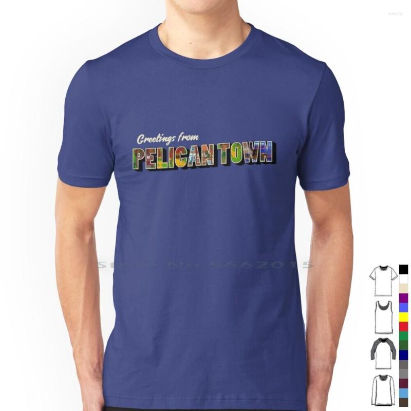 

Men's T Shirts Greetings From Pelican Town | Stardew Valley Retro Postcard Shirt Cotton, Mtee-red