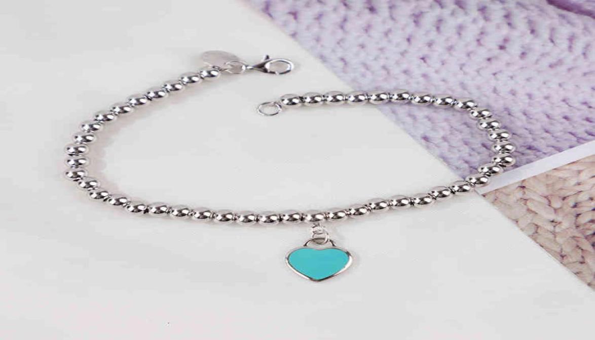 

S925 Sterling Silver Love enamel double sided color peach heart Beaded Bracelet round bead bracelet star same model female sl00699311884