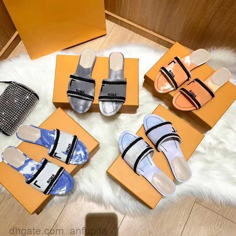

New Style Women's Canvas Slipper Designer Rendering Flat Bottom Shoes Summer Outdoor Leisure Sandal Women Elegance Home Slippers Beach Sandals, Blue