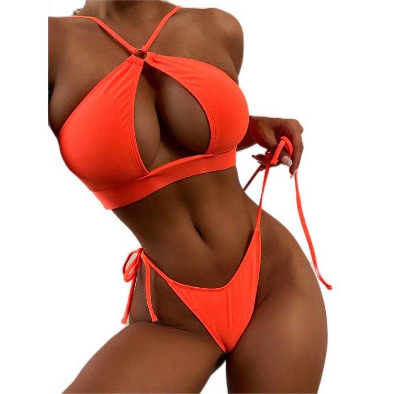Sexy Orange Bikini Hollow Push Two Piece Women's Strap Swimwear Summer Beach Suit New P230525-image-868768427