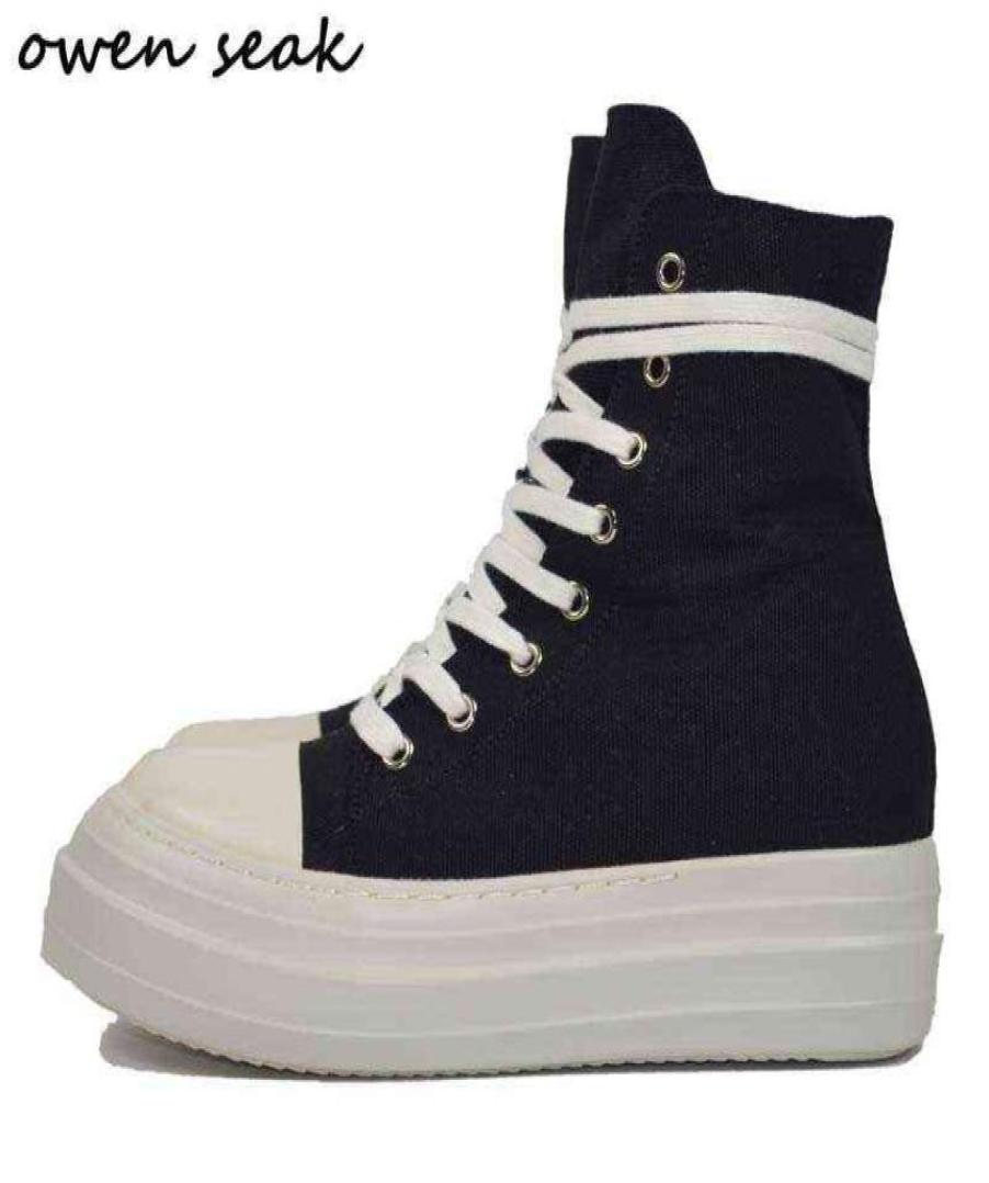 

Owen Seak Women Canvas Shoes Luxury Trainers Platform Boots Lace Up Sneakers Casual Height Increasing Zip HighTOP Black Shoes 2208387607, Grey