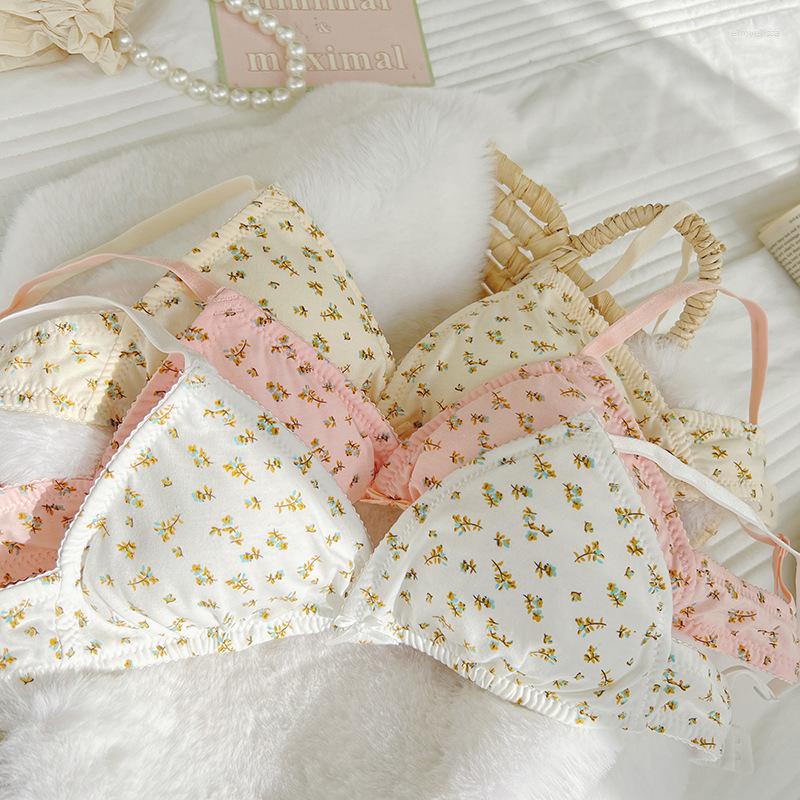 

Bras Small Floral Thin Section Without Steel Ring Triangle Cup Underwear Women's Chest Beautiful Back Bra, Skin single