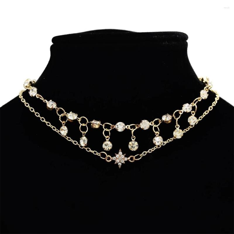 

Pendant Necklaces 2 Layers Crystal Chain Choker Necklace For Women Full Rhinestone Bohemian Summer Beach Clavicle Neck Jewelry