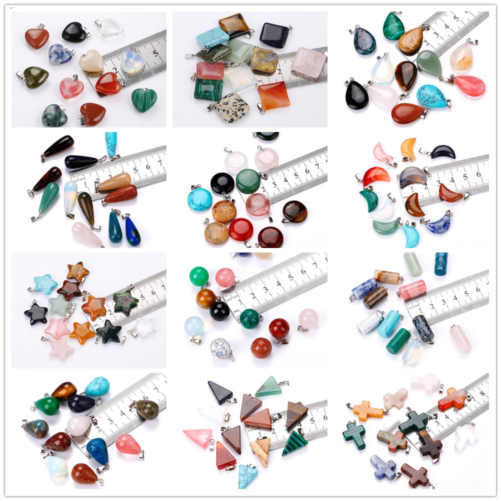 

Natural Stone Heart Cross Shape Pendant Quartz Crystal Chakra Reiki Healing Charms For DIY Necklace Earrings Accessories