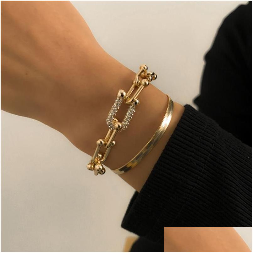 

Chain Link Crystal Ushaped Buckle Metal Bangle Bracelet Statement Gold Sier Color Fashion Pseras Women Bijoux Gift Drop Delivery Jew Dh01K