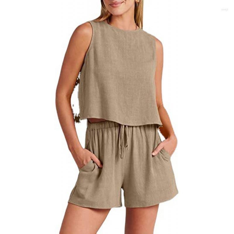 

Women's Tracksuits 2Pcs Fashion Short Sets For Women Summer Sleeveless Tops Trousers Suits Solid Casual Loose Holiday Outifits Beach, Navy blue