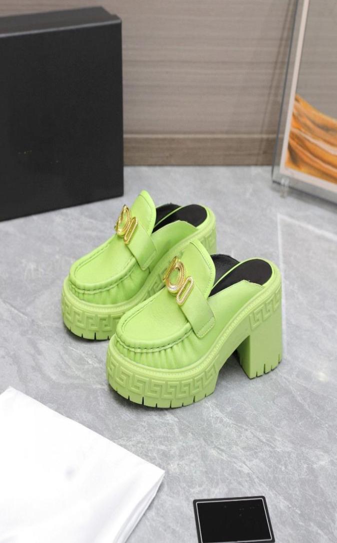 

2022 Women039s Dress Shoes thick sole embossed pleated highheeled slippers Lefu shoes2575592, Black