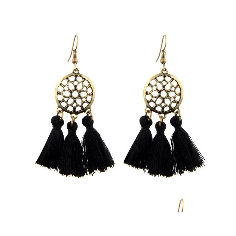 

Dangle Chandelier Long Tassel Hanging Earrings Women Girl Boho High Quality Party Jewelry Personality Vintage Hollow Black Earring Dhtzd