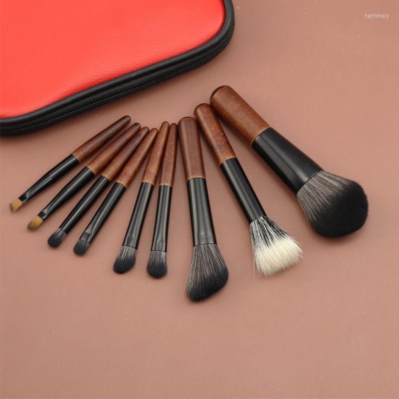 

Makeup Brushes 9 PCS Animal Hair Mini Cosmetic Set Portable Wool Stippling Short Rod Eye Shadow Brush Concealer Travel Suit