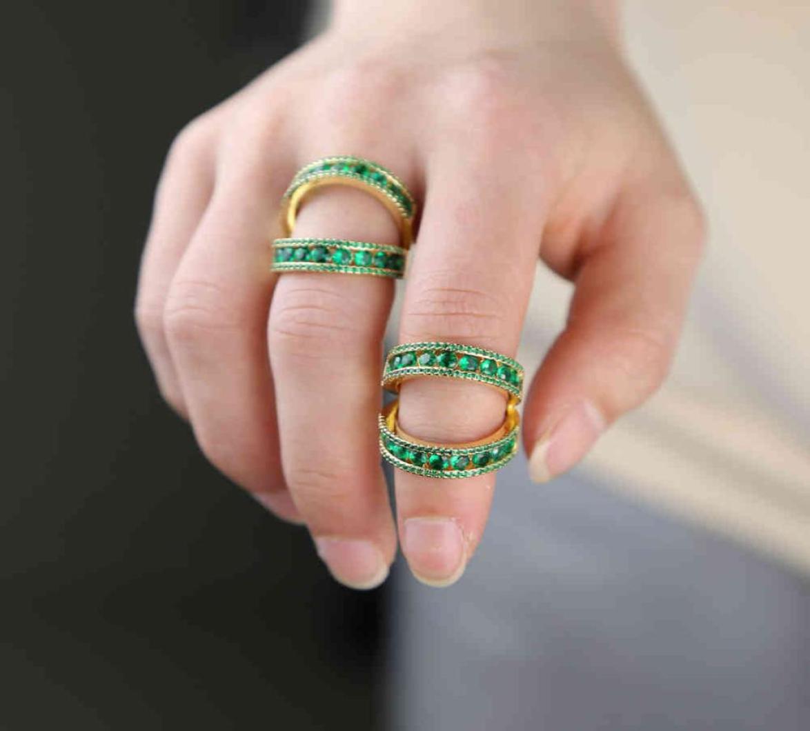 

2021 Trendy two band Desgin CZ gold filled Ring round Blue green aaa cz Stone Rings For Women Jewelry Wedding Gift2895244