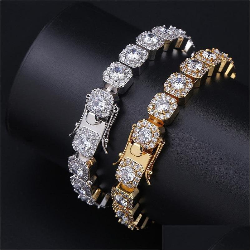 

Chain Hip Hop Bling Mens Round Zircon Plum Blossom Necklace Jewelry Gold Sier Copper 7Inch 8Inch Drop Delivery Bracelets Dhi8X