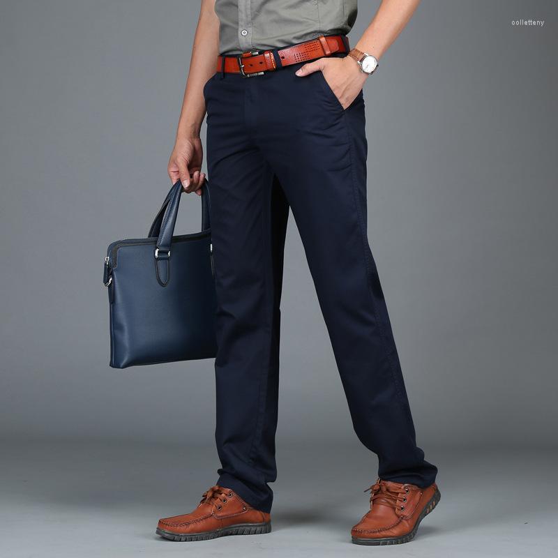 

Men's Pants Spring Summer Cargo Men Casual Mid-waist Cotton Business Trousers Straight Pant Pantalon Homme Plus Size 29-44, Dark blue