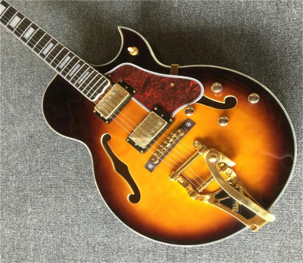 

New style F hollow body jazz electric guitarSunburst color jaz gitaar musical instruments guitarrareal pos guitars guitarra5191318