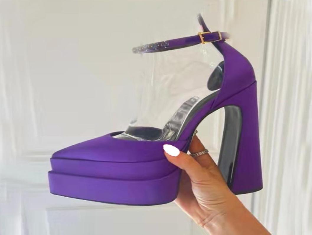 

2022 Brand Pointed Women039s Sandals Sexy Thick Sole High Heel Platform Black Red Dress Party Wedding Girl5045724