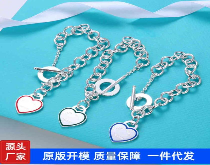 

The same t home heartshaped ot buckle couple Bracelet three color enamel love English hangtag peach heart Circle1613229