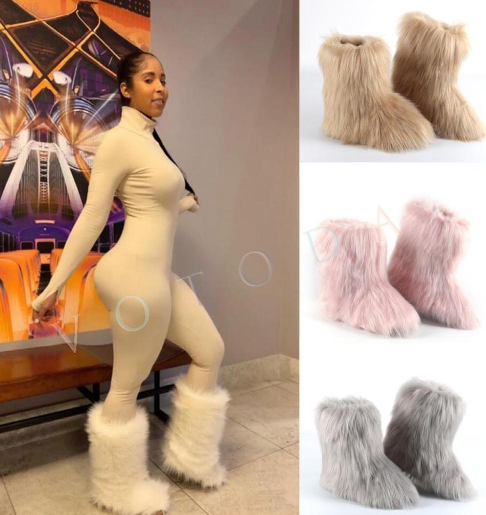 

Women Warm Fur Boots Woman Winter Plush Faux Fur Snow Boots Ladies Furry Outdoor Slip On Shoes Female Cozy Fuzzy Cotton BootT23546083, Black