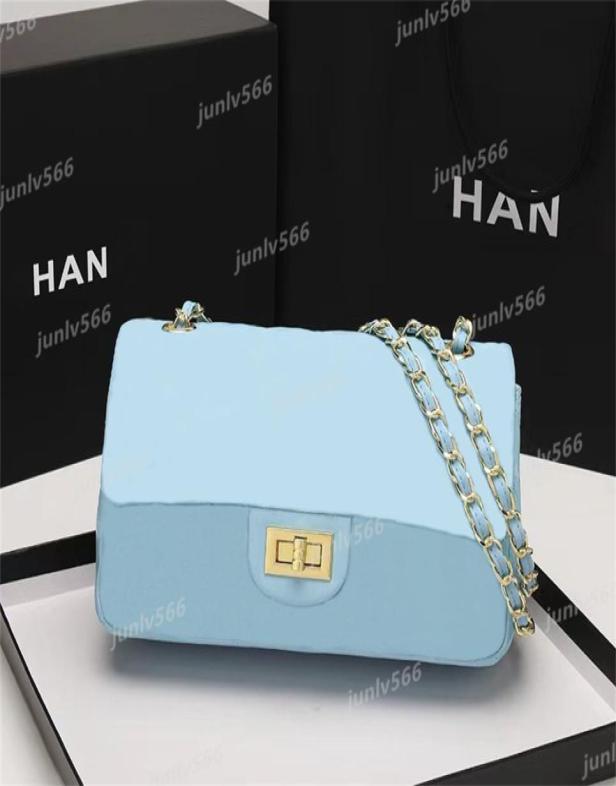 

5A Luxury goatee leather shoulder bags designer handbag Classic flip button women039s brand bag Multicolor leather banquet han3238217, Sky blue