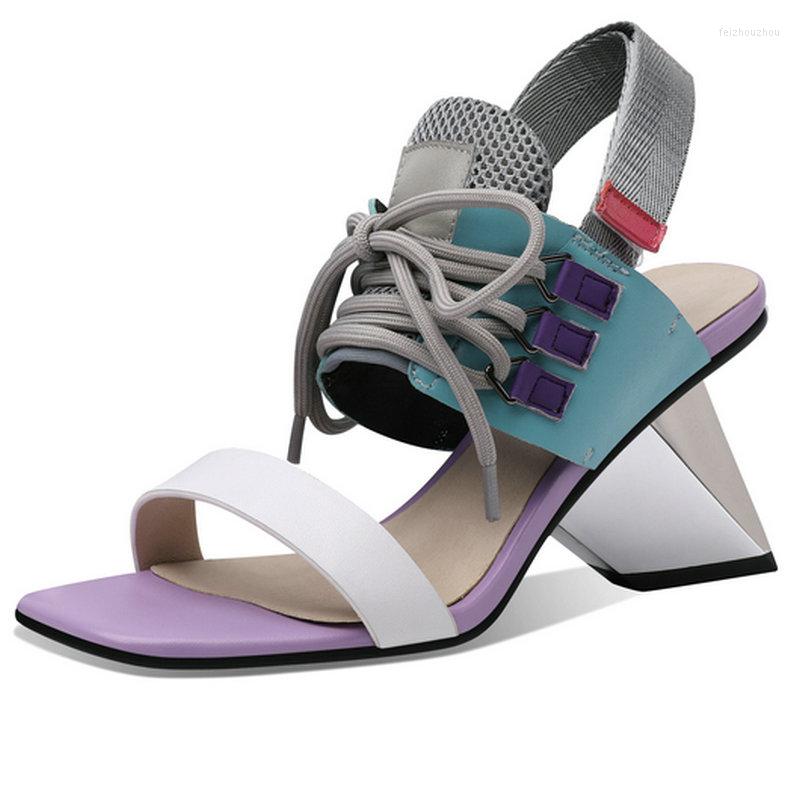 

Sandals Punk Shoes Woman Strange High Heels 2023 Fashion Summer Genuine Leather Women Sweet Wedding Party Female Pumps, Gray