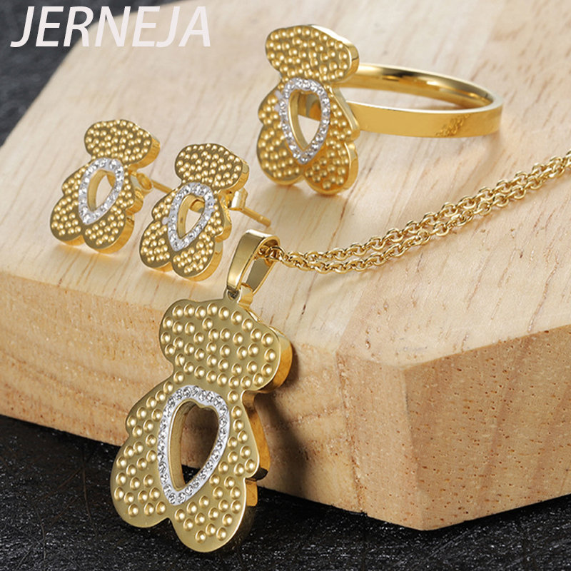 

Ring Necklace Earring Set Bears Women Jewelry Set Jewelry Accessories Stainless Steel Halloween Christmas Gift Lovely Bears
