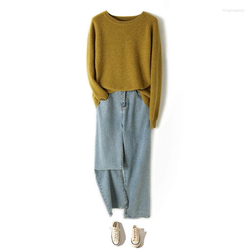 

Women's Sweaters Autumn And Winter Women's Knitted Round Neck Thick Cashmere Pullovers Base Warm Loose Tops, Mi