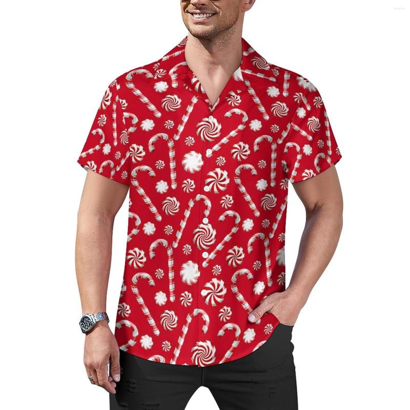 

Men' Casual Shirts Candy Cane Print Blouses Man Whimsical Christmas Hawaii Short Sleeves Design Vintage Oversized Beach Shirt Gift, Style-10