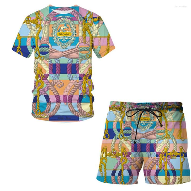 

Men's Tracksuits Summer 3D Printed Retro Medieval Pattern Men's Beach Short Sleeve T-shirt Shorts Casual Street 2-Piece Sports Suit
