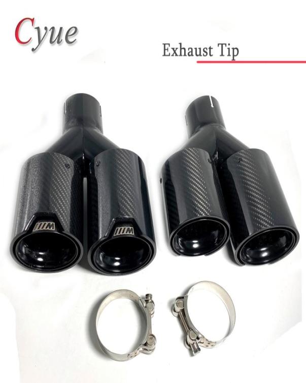 

2PCS Universal Dual Glossy Black Muffler Pipe M Performance Carbon Fiber Y Shape Exhaust Tip For BMW M2 M3 M4 M57312322