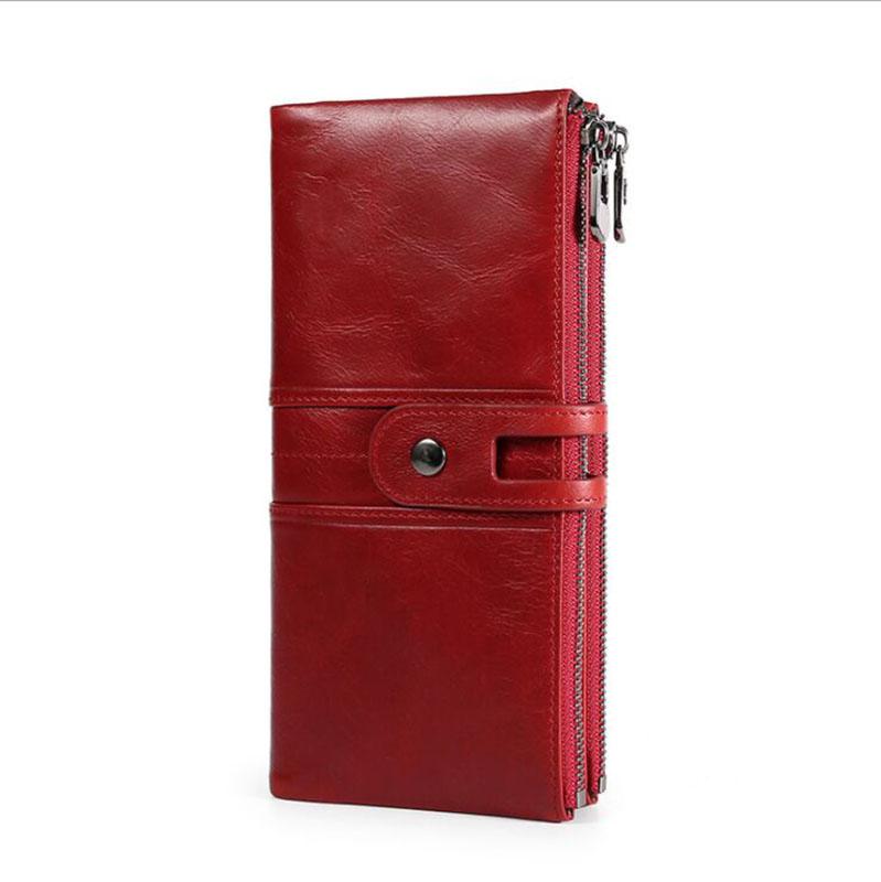 

Wallets RFID Oil Wax Cow Leather Wallet Genuine Purse Woman's & Man's Fashion Style Long Size High Quality Black Red Coffee Bro