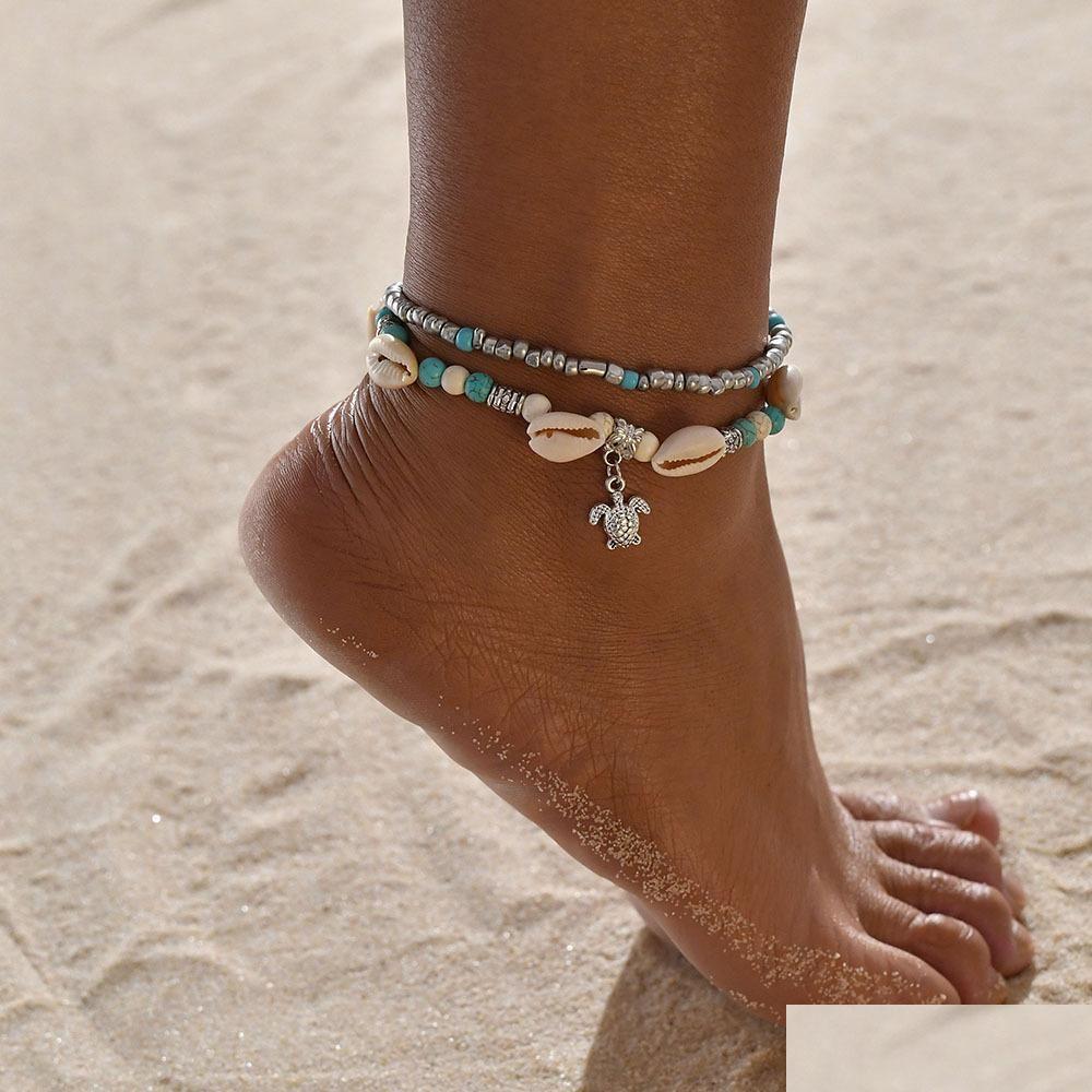 

Anklets Foot Jewelry Originality Shell Tortoise Pendeloque Cut Anklet Twinset Yoga Sandy Beach Ornaments Drop Delivery Dhxvx