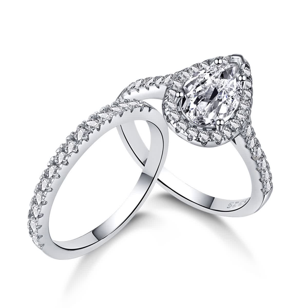 

GemKing TL120019 High End 5A Halo Zirconia Stone Eternity finger rings jewelry women classic Promise Engagement Couple Wedding Ring Set